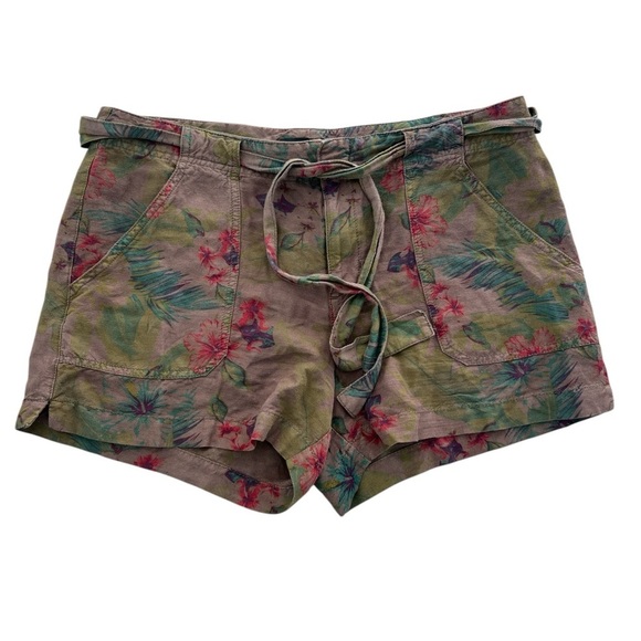 Sanctuary Pants - Sanctuary Anthropologie Women’s Linen Blend Floral Utility Shorts Army Green